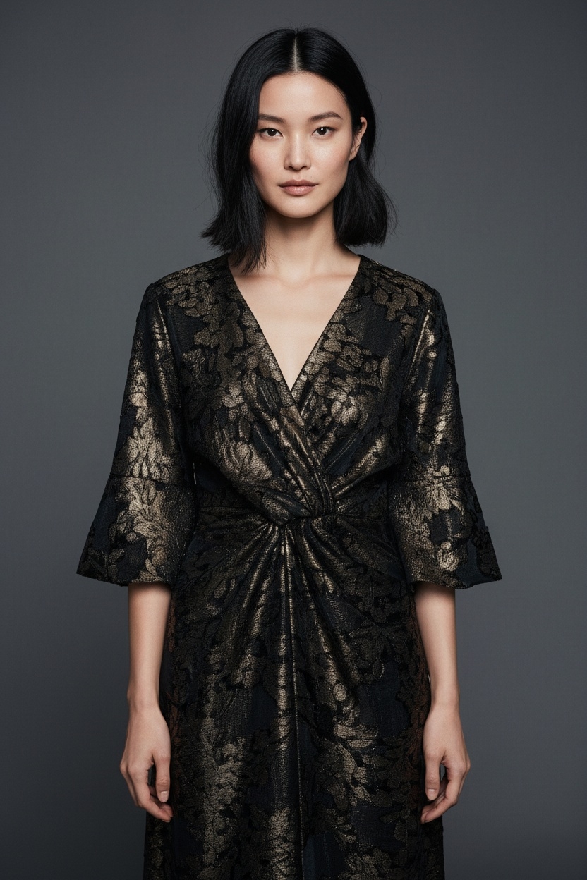 Metallic Jacquard Dress - Front View