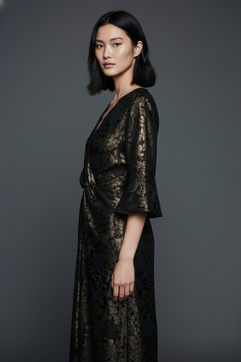 Metallic Jacquard Dress - Side View