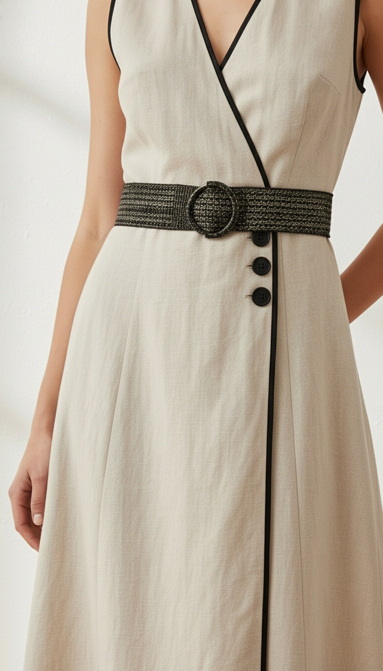 Linen Wrap Dress - Detail View