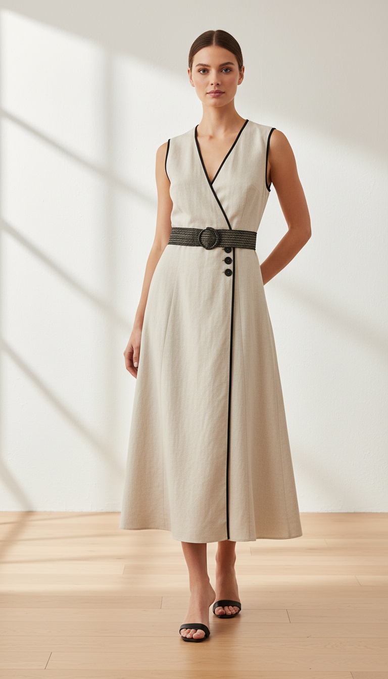 Linen Wrap Dress - Front View